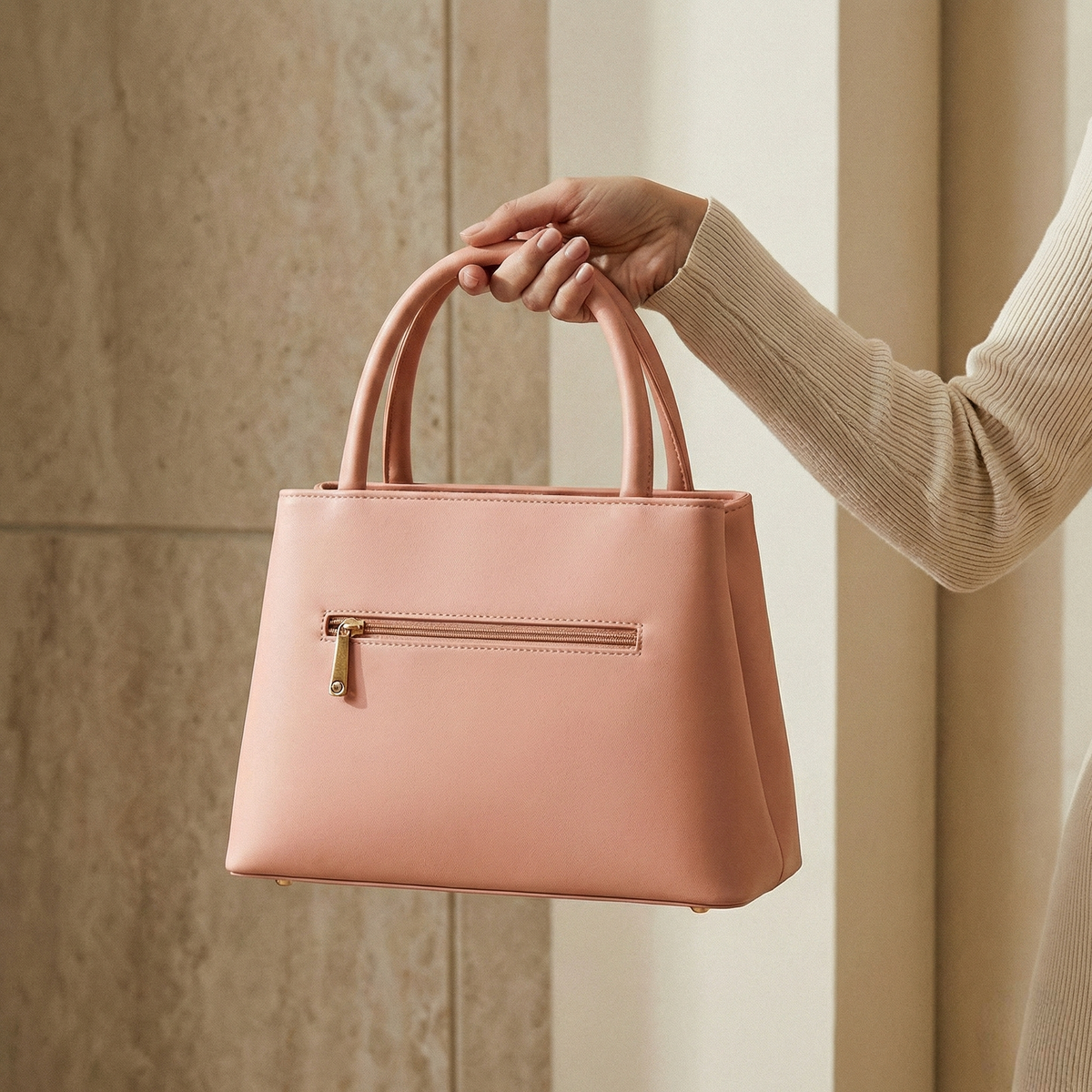 Triple Zip Pink Formal Handbag