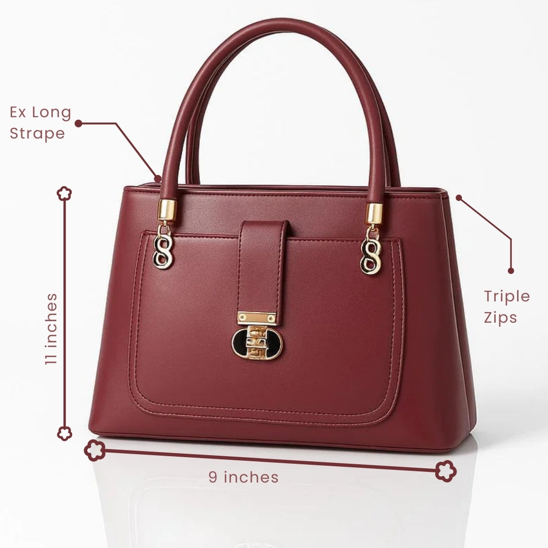 Triple Zip Maroon Formal Handbag